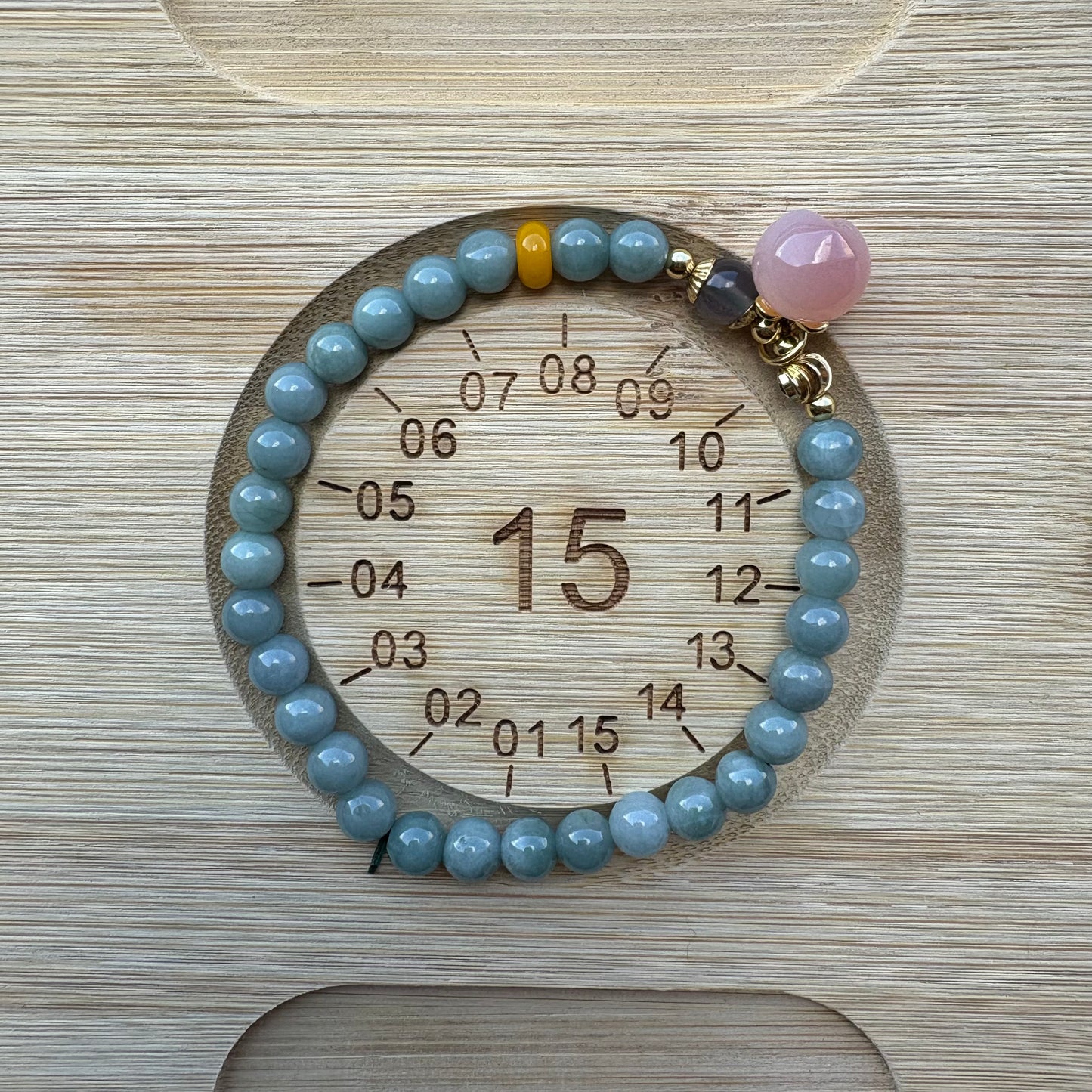 Blue Water Jadeite Jade Beaded Bracelet (6mm) with Agate Peach Charm